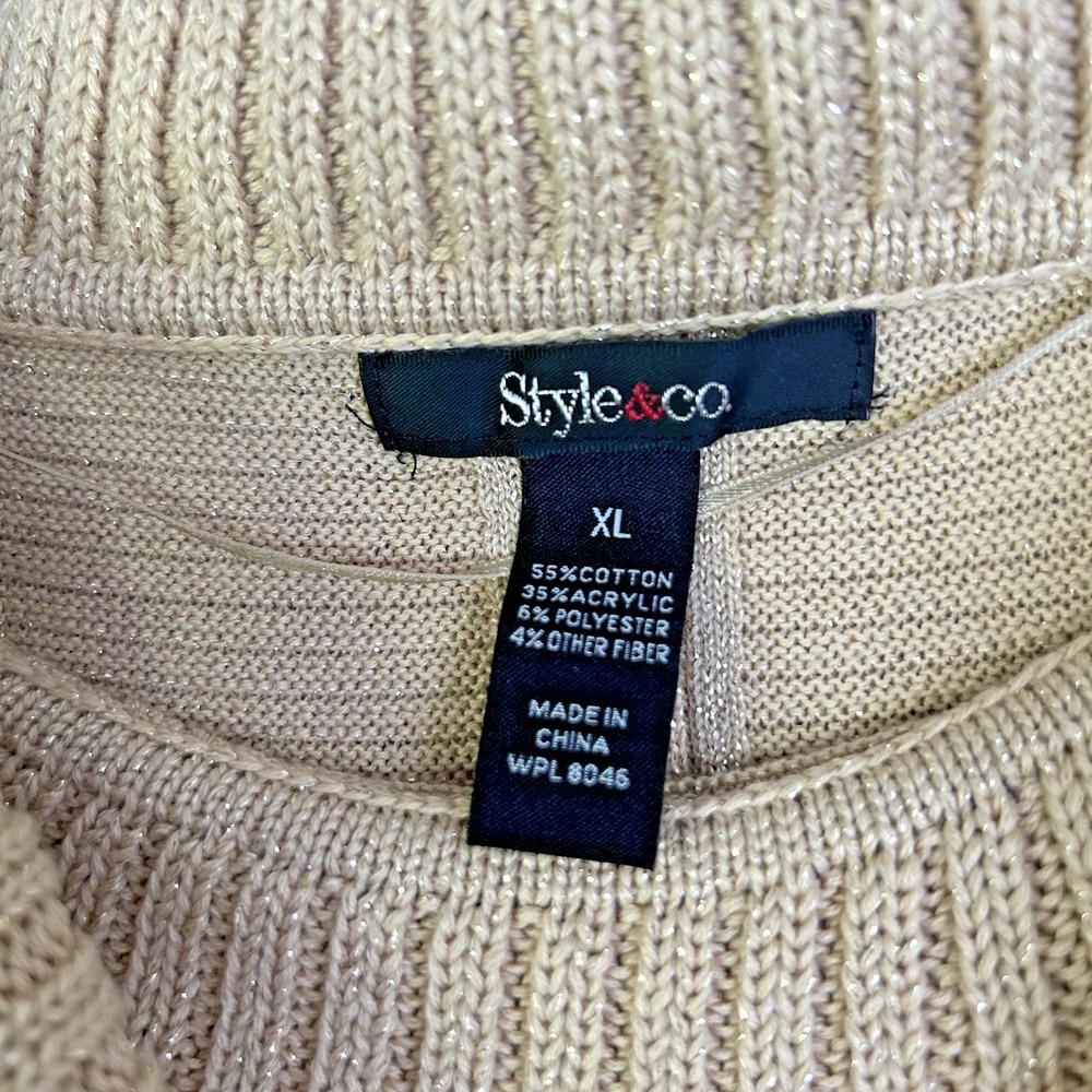 Style & Co Women XL Sweater Gold Shimmer Cowl Neck Ribbed Long Sleeve Party City - Picture 6 of 11
